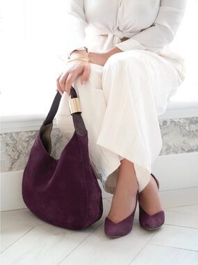 Suede Hobo Bag in Plum - Elegant Women's Shoulder Bag